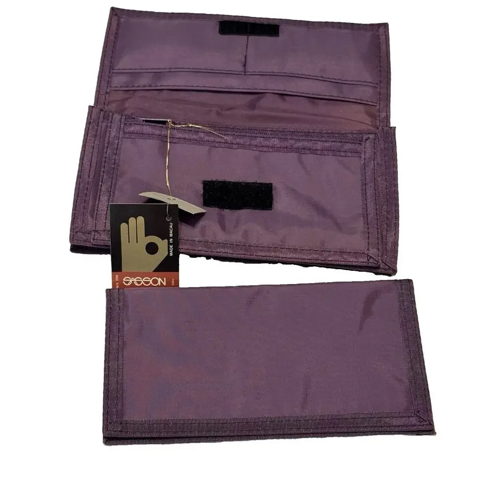 Vintage Deadstock NWT Sasson Bi-fold Wallet Purple Nylon Trapper Wallet Retro